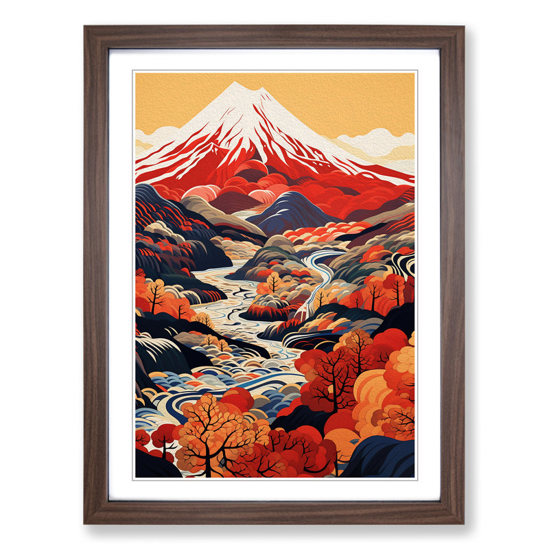 Japanese Mountains Constructivism - Framed Print, 46cm H x 34cm W x 2cm D, Walnut Framed