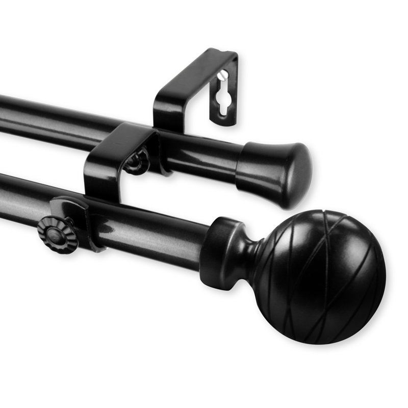 Tringle à rideaux double réglable Katharina, Noir, De 28 po à 48 po de largeur