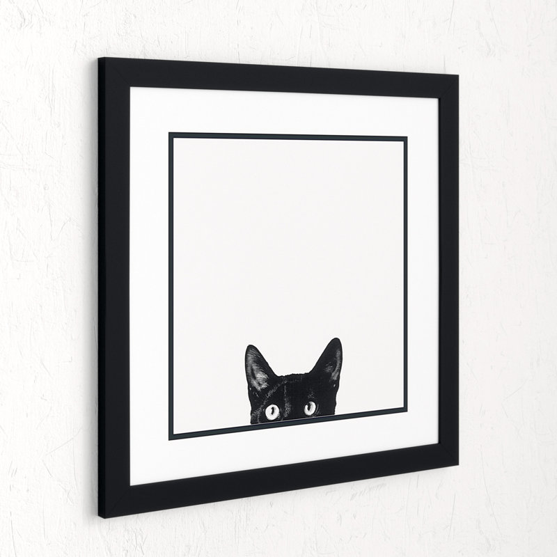 Curiosity (Cat) par Jon Bertelli - Reproduction d'art graphique sur papier encadré, H 22 po x l 22 po, Noir mat Mezzanote