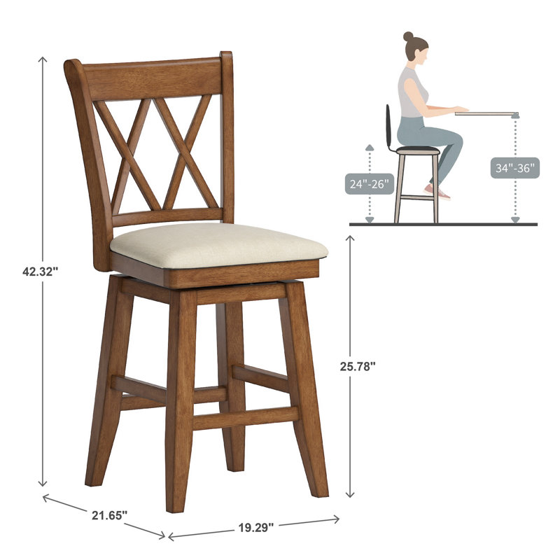 Tabouret de bar et de comptoir pivotant Fortville, Chêne, Tabouret de comptoir (siège d'une hauteur de 25,7