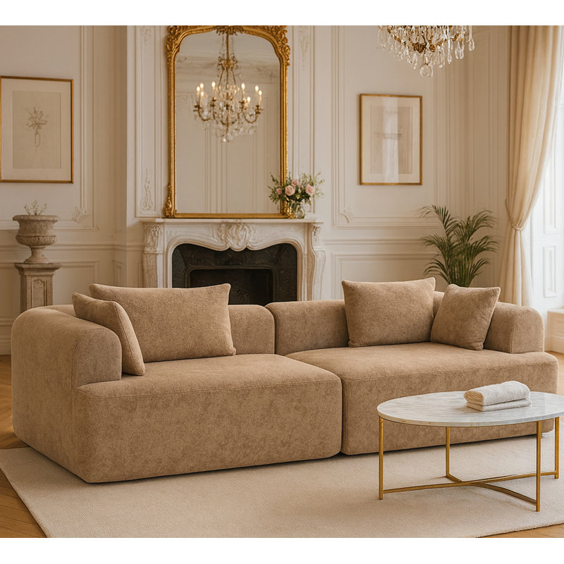 96" Oversize Modern Upholstered Modular Compressed Sofa, Brown