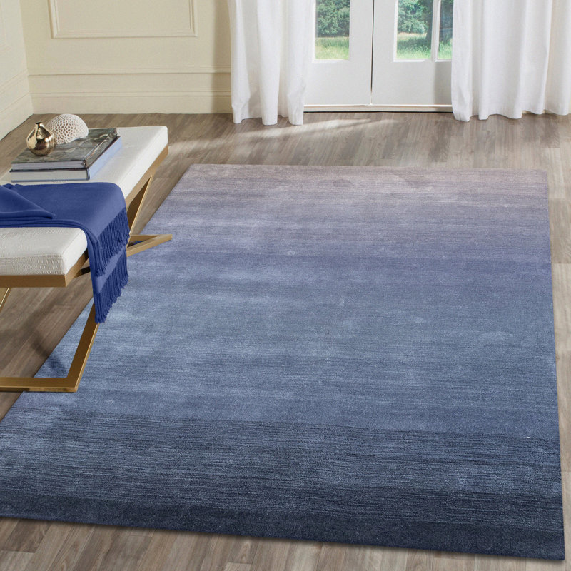 Tapis bleu en laine tissé à la main Wilfredo, Rectangle 5 pi x 7 pi 6 po