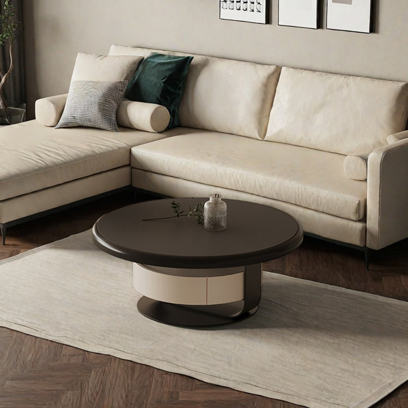 Wood Coffee Table with Rock plate countertop, 14.17" H x 35.43" L x 35.43" W
