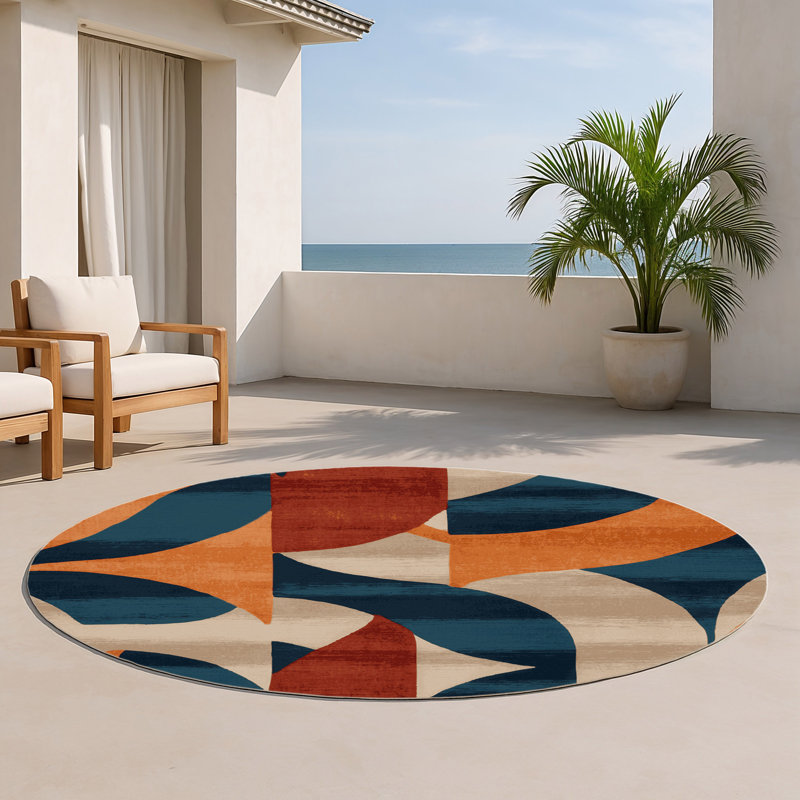 Tapis intérieur et extérieur gris Watercolor, Rond 5 pi