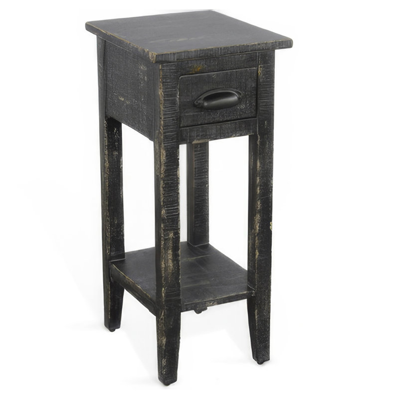 Komor Solid Wood End Table, Black Sand