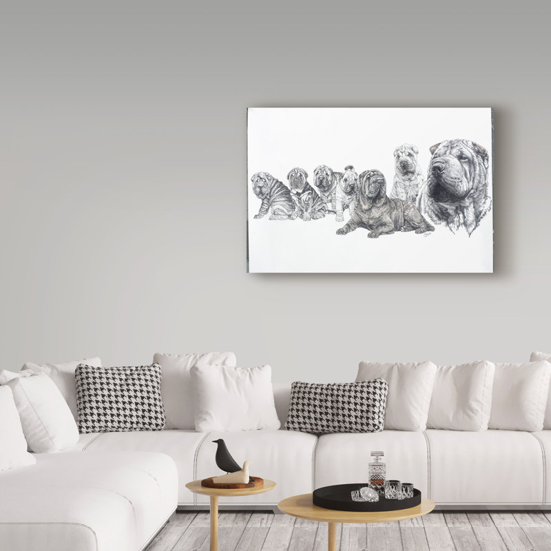 Adelphi «Growing Up Shar Pei», reproduction de peinture à l'huile sur toile tendue, H 12 po x l 19 po