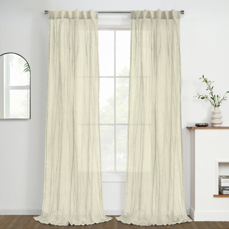 Sheer Curtain Single Panel, 52" W x 95" L, Cream