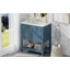 Meuble-lavabo de 30 po avec lavabo en céramique, rangement à 5 tiroirs, structure en bois massif, design moderne bleu et or