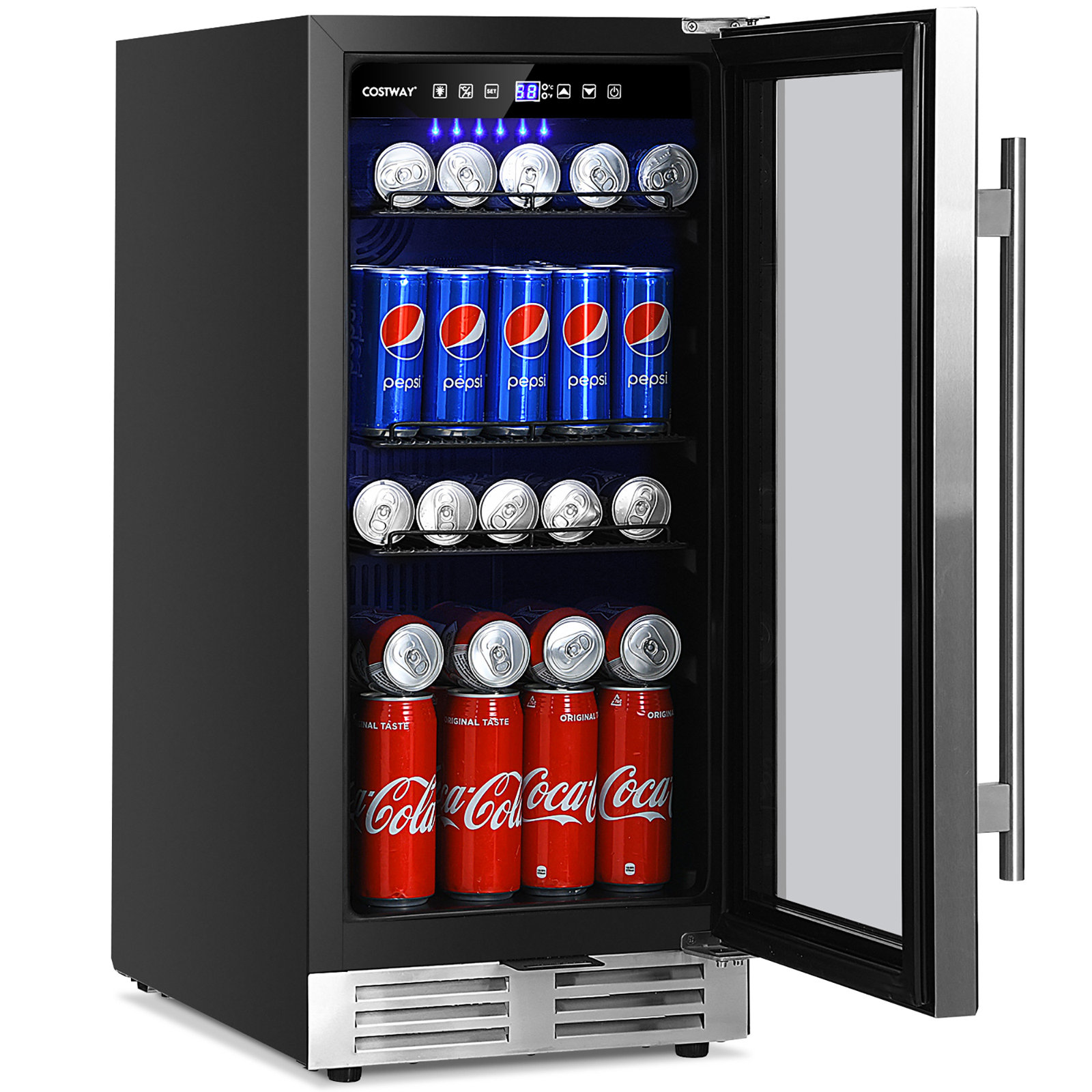 Costway 15'' W Built-In 100 Cans (12 oz.) Beverage Cooler with Glass Door | Fridge.com