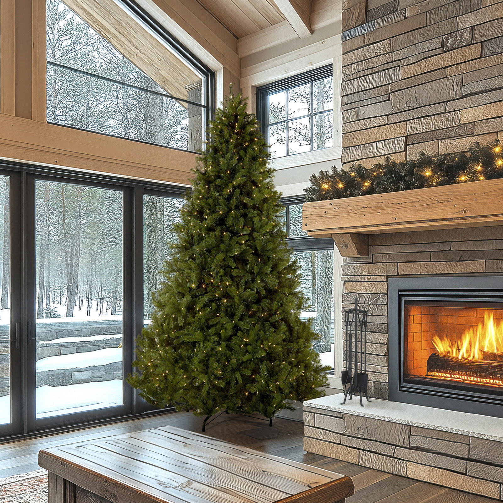 The Holiday Aisle® Downswept DouglasFir Tree with Dual Color LED Lights, 9' H x 71" W, Pre-Lit