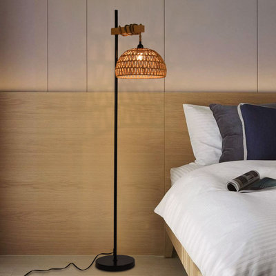 Varkins 1-Light Tall Standing Lamp with Rattan Lampshade