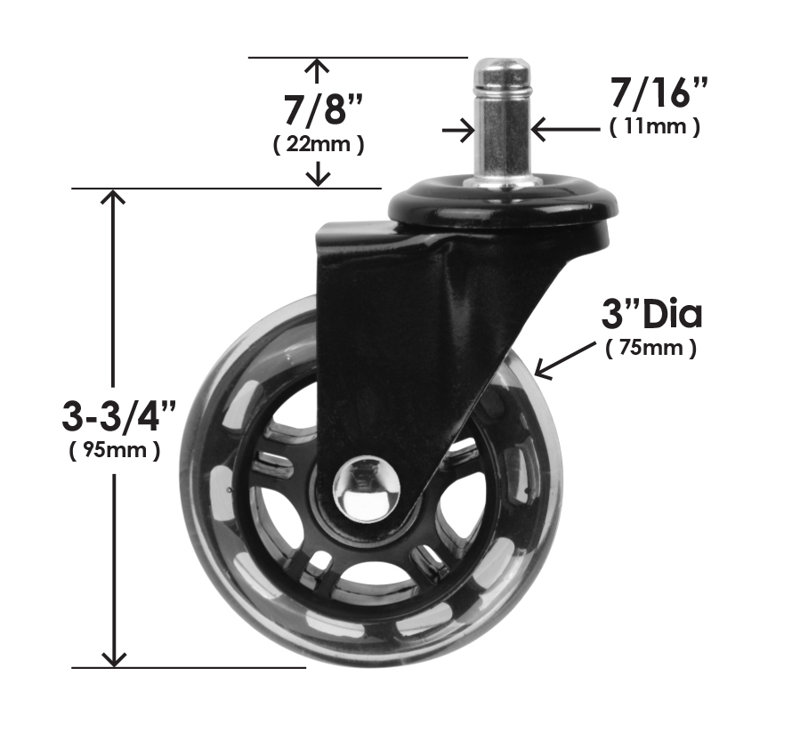 Roulettes de chaise de bureau rollerblade, Noir