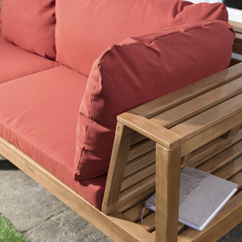 Collinward 5 - Person Seating Group with Red Cushions and Grey LED  Parasol