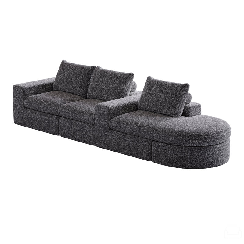 Canapé modulaire incurvé en chenille de 99 pouces avec méridienne, canapé modulaire en forme de L avec sièges profonds, canapé modulaire en chenille
