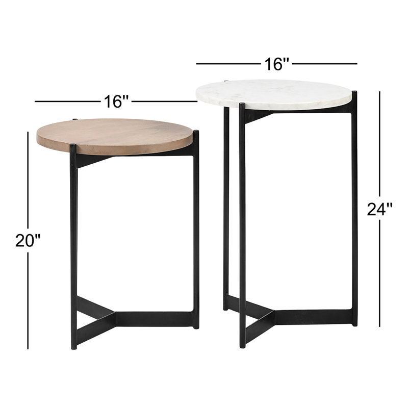 Ivelisse Nesting End Table, White/Light Brown