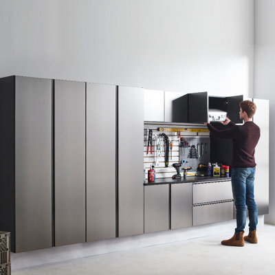 Wall Mounted Garage Cabinet In Series - Metallic Gray With Soft Closing Design, Expanded Deep Storage, Water & Heat Resistance, And Stain Scratch Resistance Characteristics Gray, Closing, Extra To