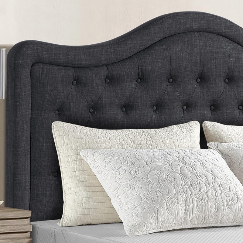 Adjustable Headboard with Fine Linen Upholstery and Button Tufting for Bedroom, Black, King