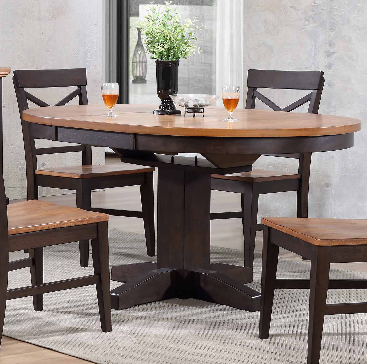 Laurel Foundry Modern Farmhouse Dickson Extendable Acacia Solid Wood Pedestal Dining Table 0608