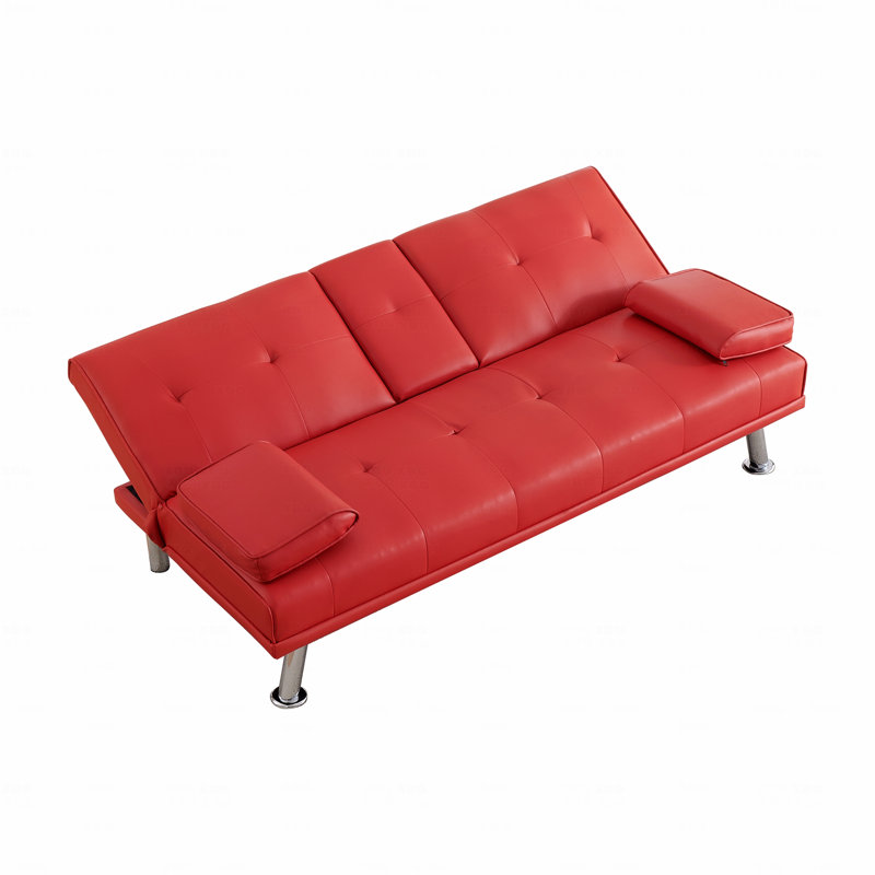 Canapé-lit pliant double en cuir rouge 67 po avec table basse