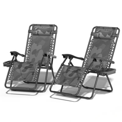 2 -Piece Folding Zero Gravity Chair Beach Sunshade Recliner
