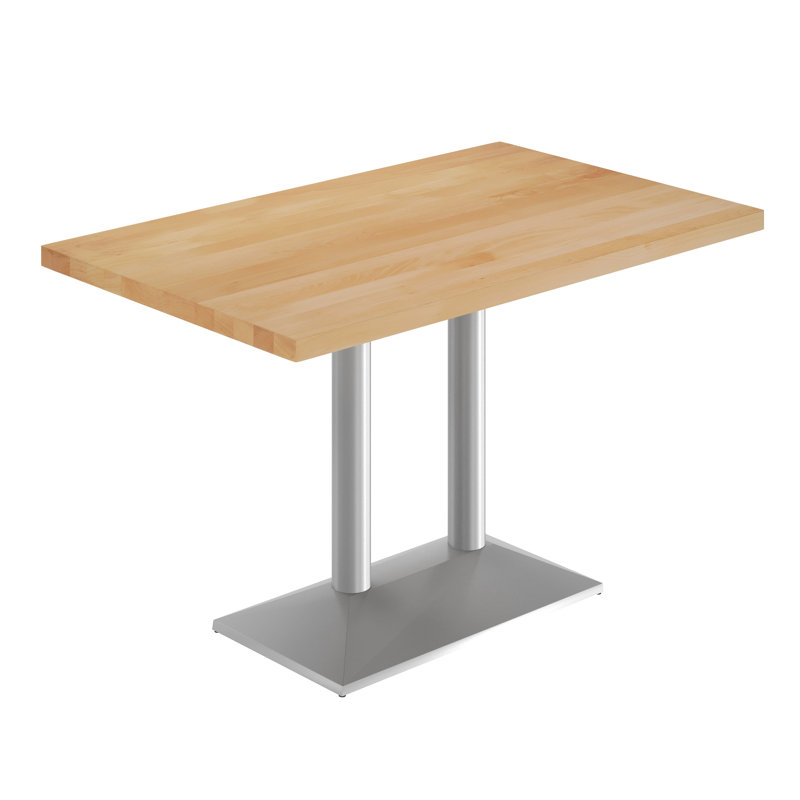 Rectangular Solid Wood Tabletop with Two-Column Dining Height Table Base, Natural Wood, Silver