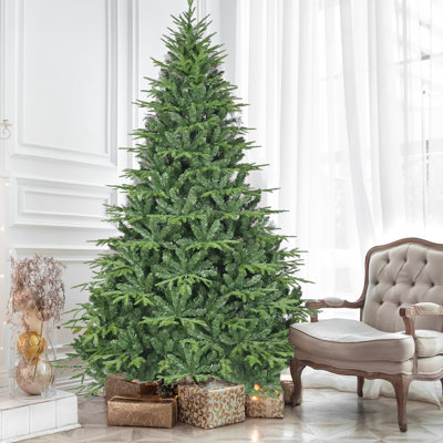 Arbre de Noël artificiel vert non éclairé 6 pi avec 2212 pointes de branches, aiguilles en polyéthylène et en PVC, 51 po de diamètre, branches articulées, base en métal