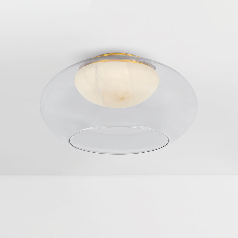 Moore Flush Mount in Aged Brass, 9" H x 17" W x 17" D, 16 W