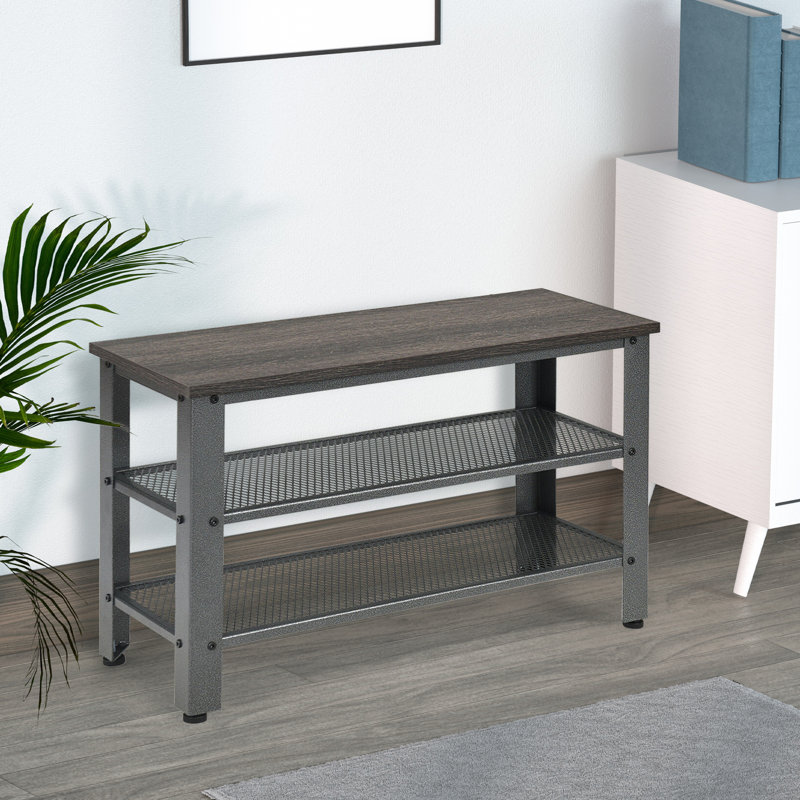 Upholstered Storage Bench, Slate/Dark Brown