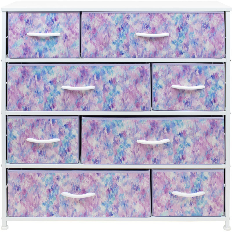 Commode avec 8 tiroirs - Unité de rangement pour commode pour chambre à coucher (blanc), Teinture par nouage mauve
