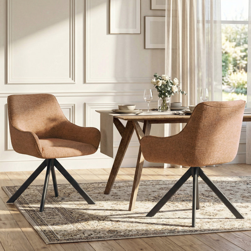 Gefjun 46cm H Swivel Dining Chairs, Modern Upholstered Armchairs for Dining Room Kitchen Living Room, Camel Chenille