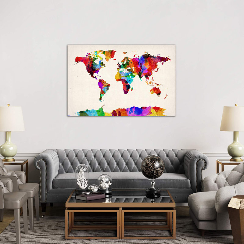 Map Of The World (Abstract Painting) II by Michael Tompsett - Print on Canvas, 101.6 cm H x 66.04 cm W x 1.91 cm D, No Frame
