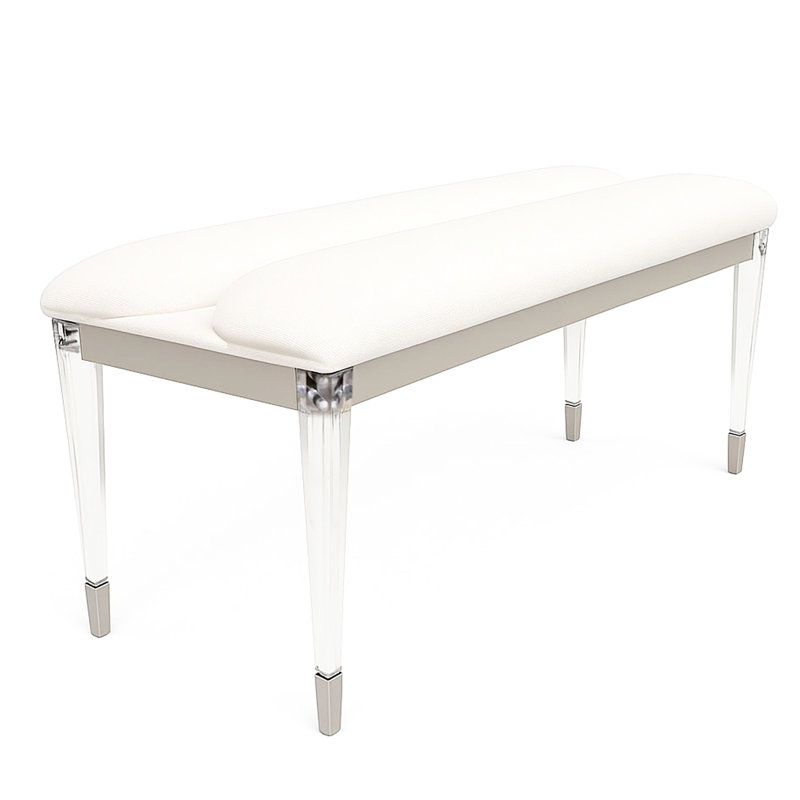 Banc argenté 1Pc avec pieds en acrylique, siège rembourré, bois d'ingénierie, utilisation dans la chambre à coucher, siège de forme rectangulaire de style contemporain, design