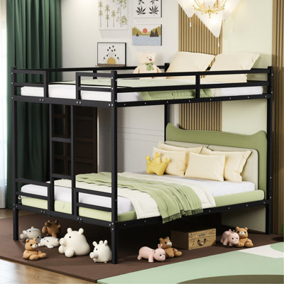 Grand lit superposé noir avec structure en métal, garde-corps complet et - stabilité durable 110 lb par support, caractéristique du garde-corps supérieur haut, finition élégante, espace de rangement sous le lit, conception d'espace, tracas