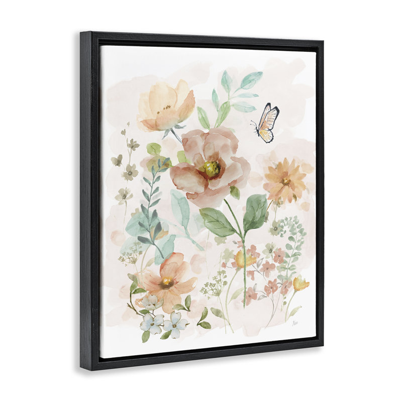 Blush Cottage Blossoms, Cadre flottant noir de jais, H 21 po x l 17 po