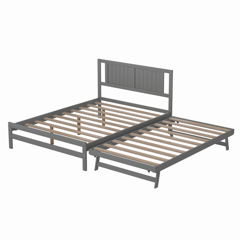 Lit double en bois avec lit gigogne réglable Blondena, Gris