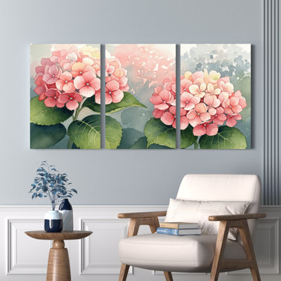 «Rose Hydrangea», reproduction d'art sur toile tendue à l'aquarelle (ensemble de 3)