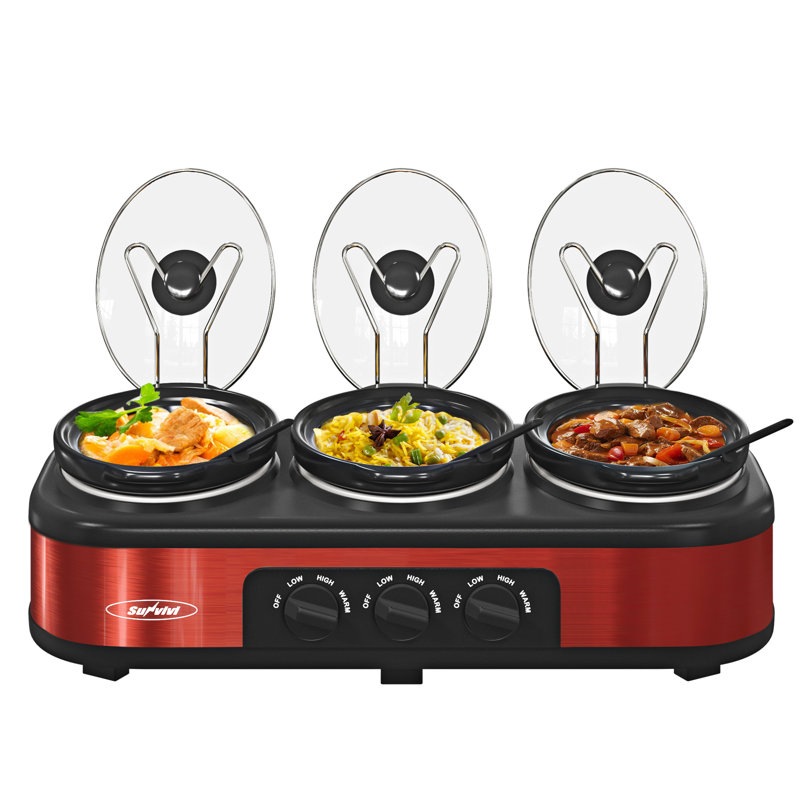 Sunvivi 3x1.5 Qt. Slow Cooker, Red