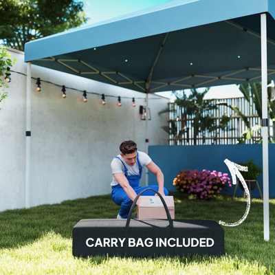 Auvent 10 'x 10' avec 2 demi parois latérales, abri soleil UV50 +, tentes pour fêtes, hauteur réglable, avec sac de transport à roulettes et 4 sacs de sable pour l'extérieur, le jardin et le blanc