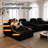Compression Sofas with Storage, Black Corduroy Modern Sectional for Home