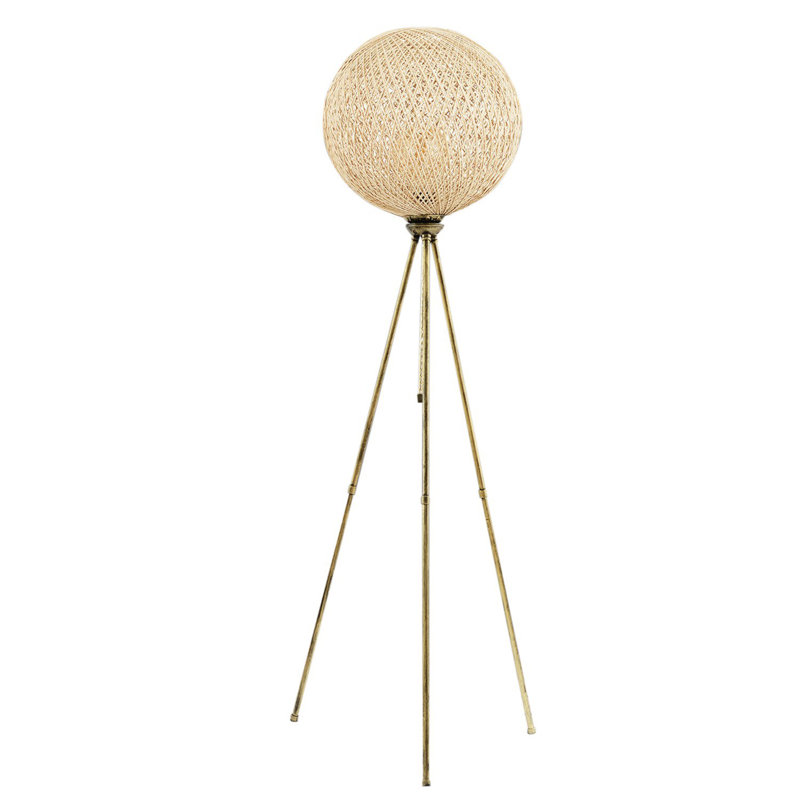 Elegant Floor Lamp with Metal Body and Jute Cap, 13.8 x 13.8 inches | Total Height: 54.3 inches | E27 Socket, Max 60W | On/Off Switch on Cable | CE Certified | Stylish Gold Finish for Modern Decor