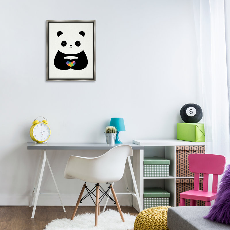 Art mural sur toile Panda & Geometric Heart, par Andy Westface, H 21 po x l 17 po, Cadre flottant gris lustré