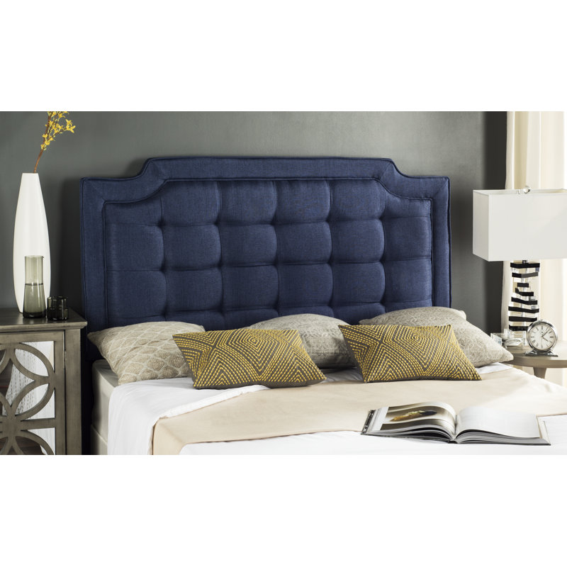 Tête de lit en tissu d'ameublement Findlay, Double, Polyester bleu marine