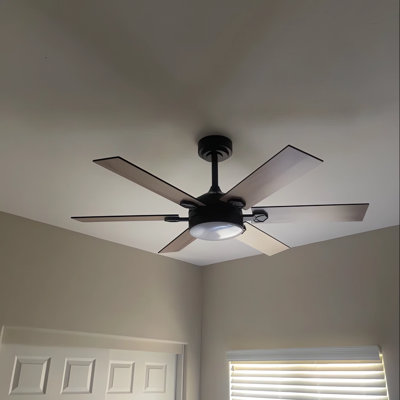 46" Black Ceiling Fan 6-blade dDownrod with Lights Remote Quiet DC Motor Dimmable 3 Colors 6 Speeds Modern for Living Room Patio