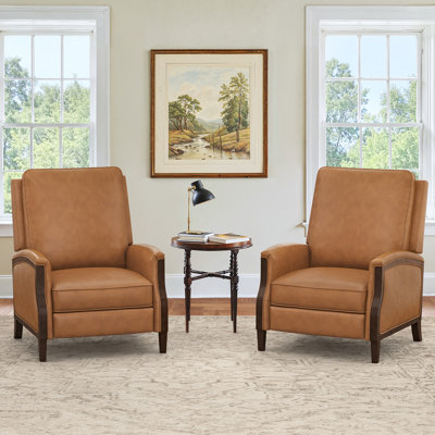 Liauro 32.3" Wide Genuine Leather Manual Recliner With Solid Wood Frame Handrail (Set Of 2)