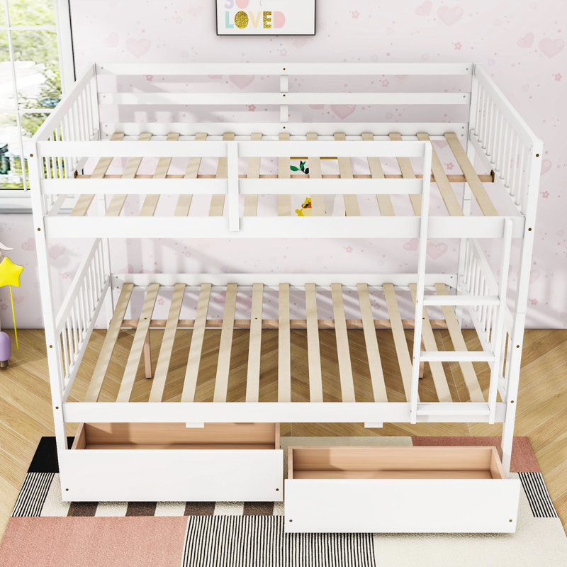 Wood Bunk Bed With 2 Drawers, Full Over Full, White