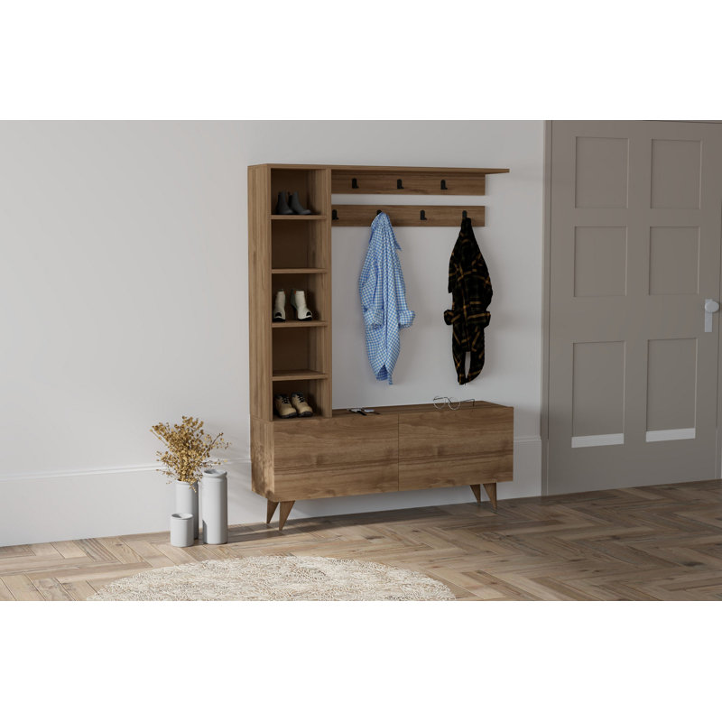 Support de couloir Jeffenese moderne avec finition noyer, 47,2 po x 63,7 po x 12,6 po | 100% panneau de particules enduit de mélamine, épaisseur: 0,7 pouce | Conception élégante et fonctionnelle, parfaite pour les entrées et les couloirs, durable et facile à nettoyer, solution de rangement élégante