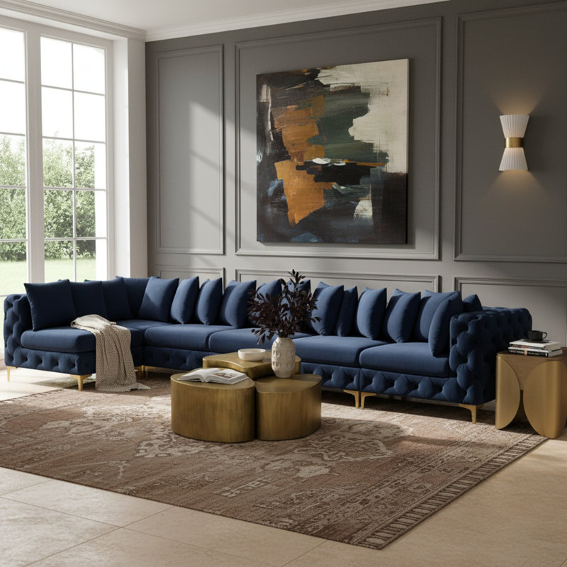 168" Wide Velvet Reversible Modular Corner Sectional, Grey Velvet