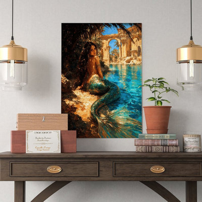 Canvas Wall Art Mermaid By Ancient Ruins Pool Fantasy Art Print Vintage Poster Print Home Decor