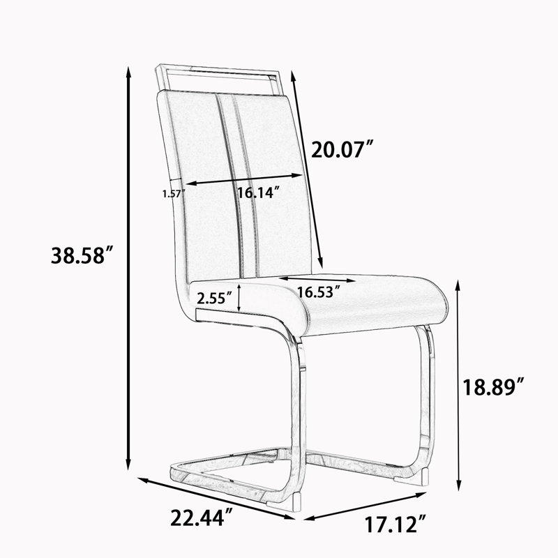 PU Faux Leather High Back Upholstered Dining Chairs Set of 2, Silver, 2, Black