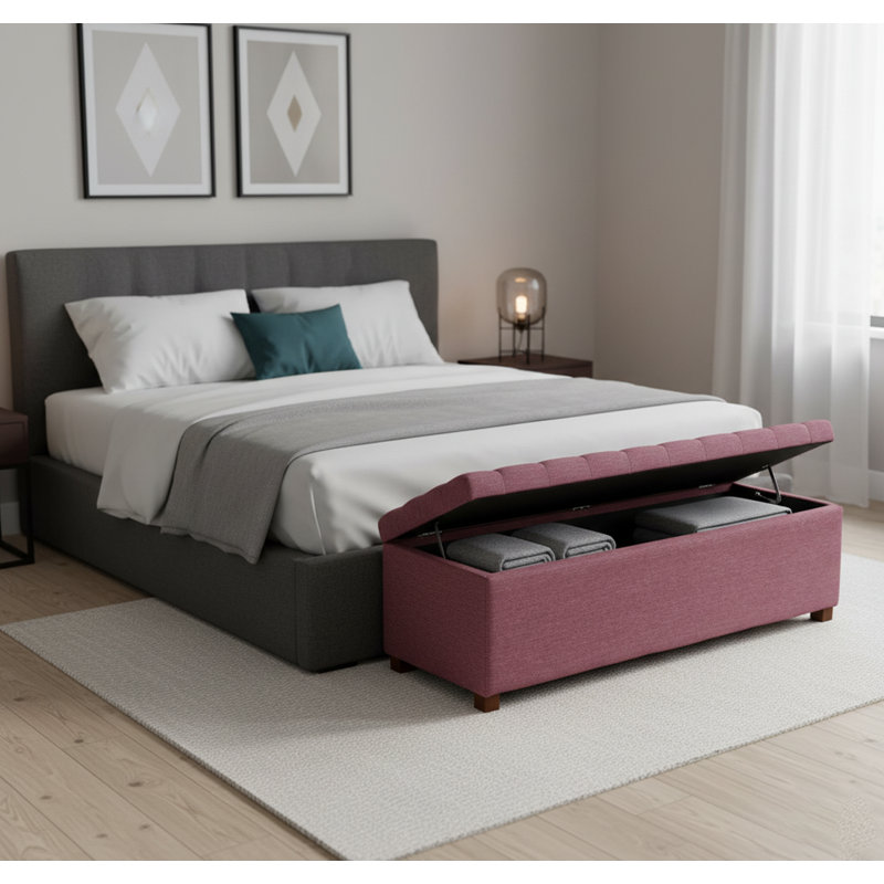 Linoso Chesterfield Storage Ottoman Bench, Tufted Upholstered Footstool with Hinged Lid and Square Wooden Legs, Plum Linoso